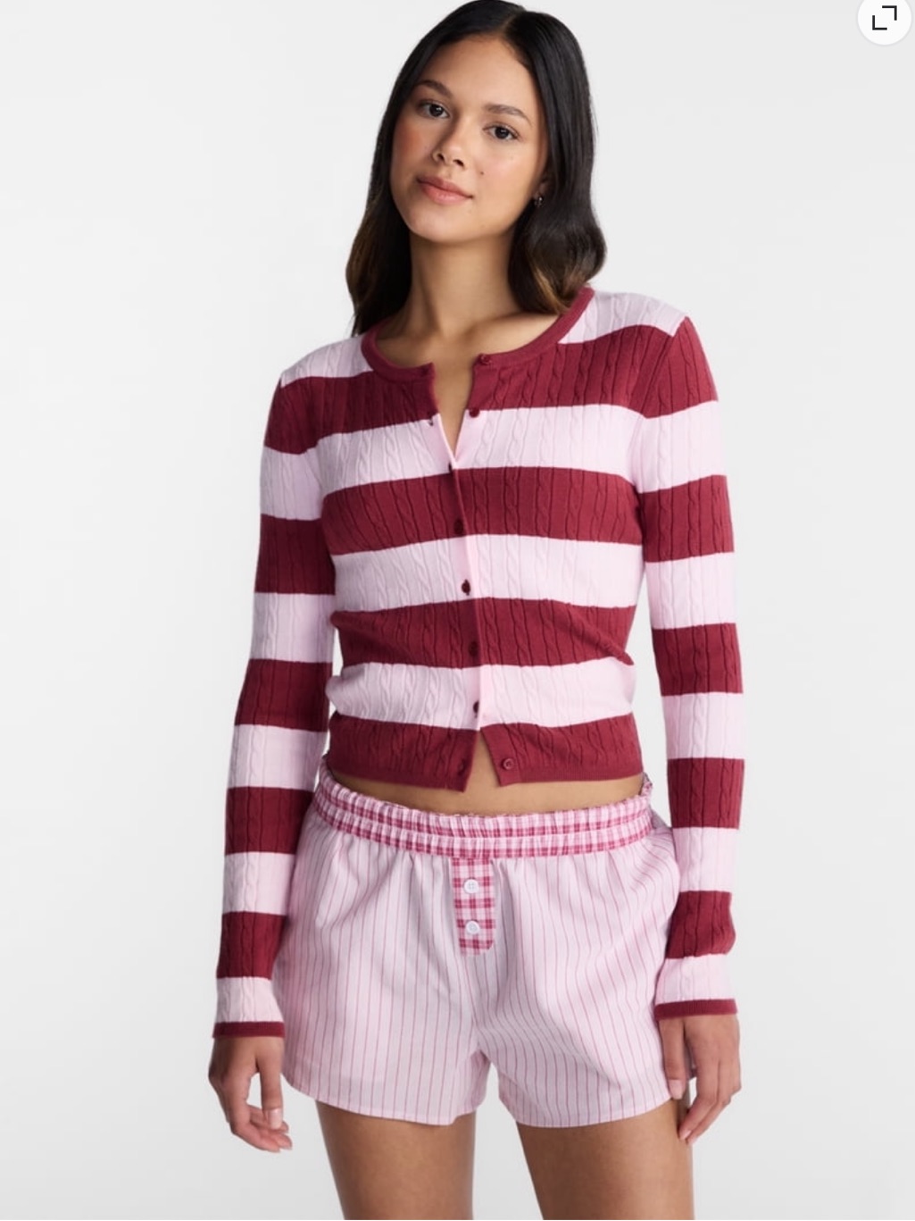 No Boundaries Nwt Striped Pink And Burgundy Cable-Knit Button Cardigan Sweater